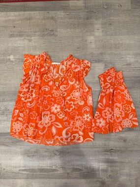 Karlie Bright Orange Floral Flutter Sleeve Top + Skirt